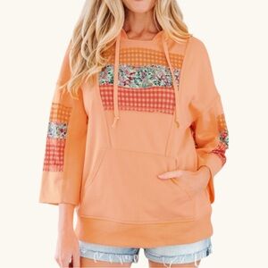 5004. Floral Patchwork Orange Hoodie